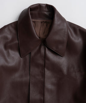 【26AUTUMN PRE-ORDER】Stand Collar Leather Long Coat