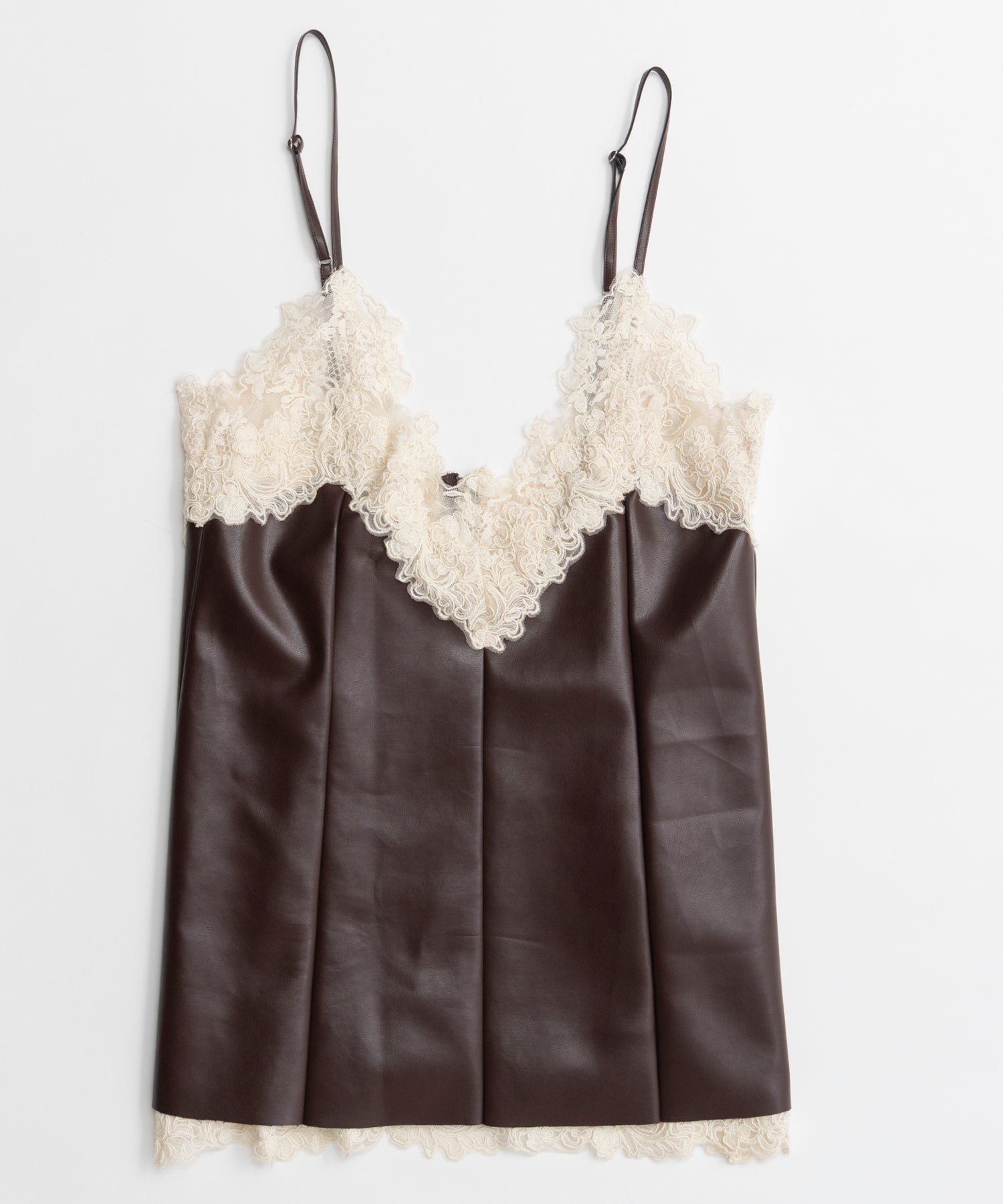 【26AUTUMN PRE-ORDER】Lace-Trim Vegan Leather Tunic