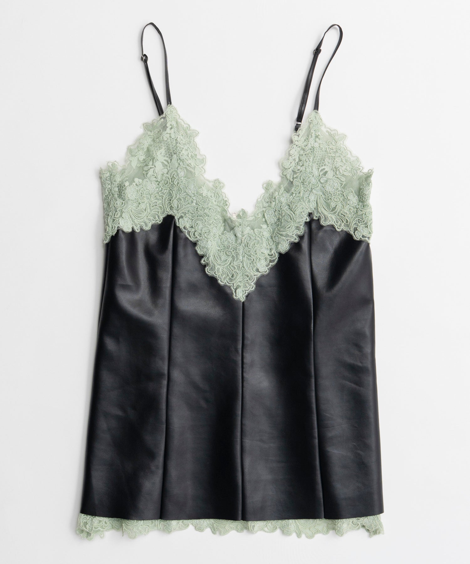 【26AUTUMN PRE-ORDER】Lace-Trim Vegan Leather Tunic