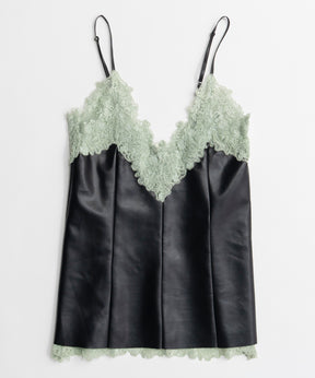 【26AUTUMN PRE-ORDER】Lace-Trim Vegan Leather Tunic