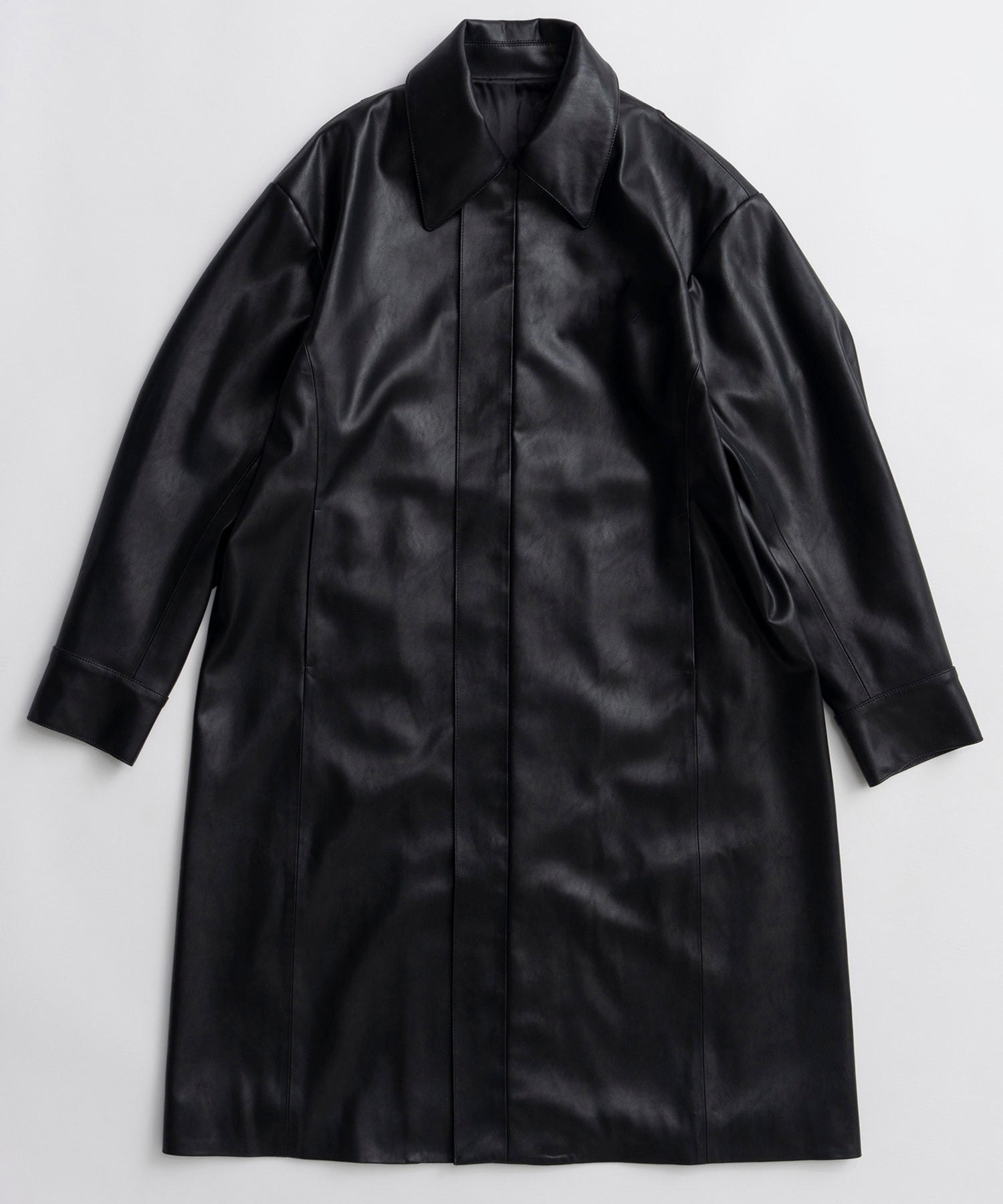 【26AUTUMN PRE-ORDER】Stand Collar Leather Long Coat