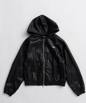【26AUTUMN PRE-ORDER】Faux Leather Hoodie Parka