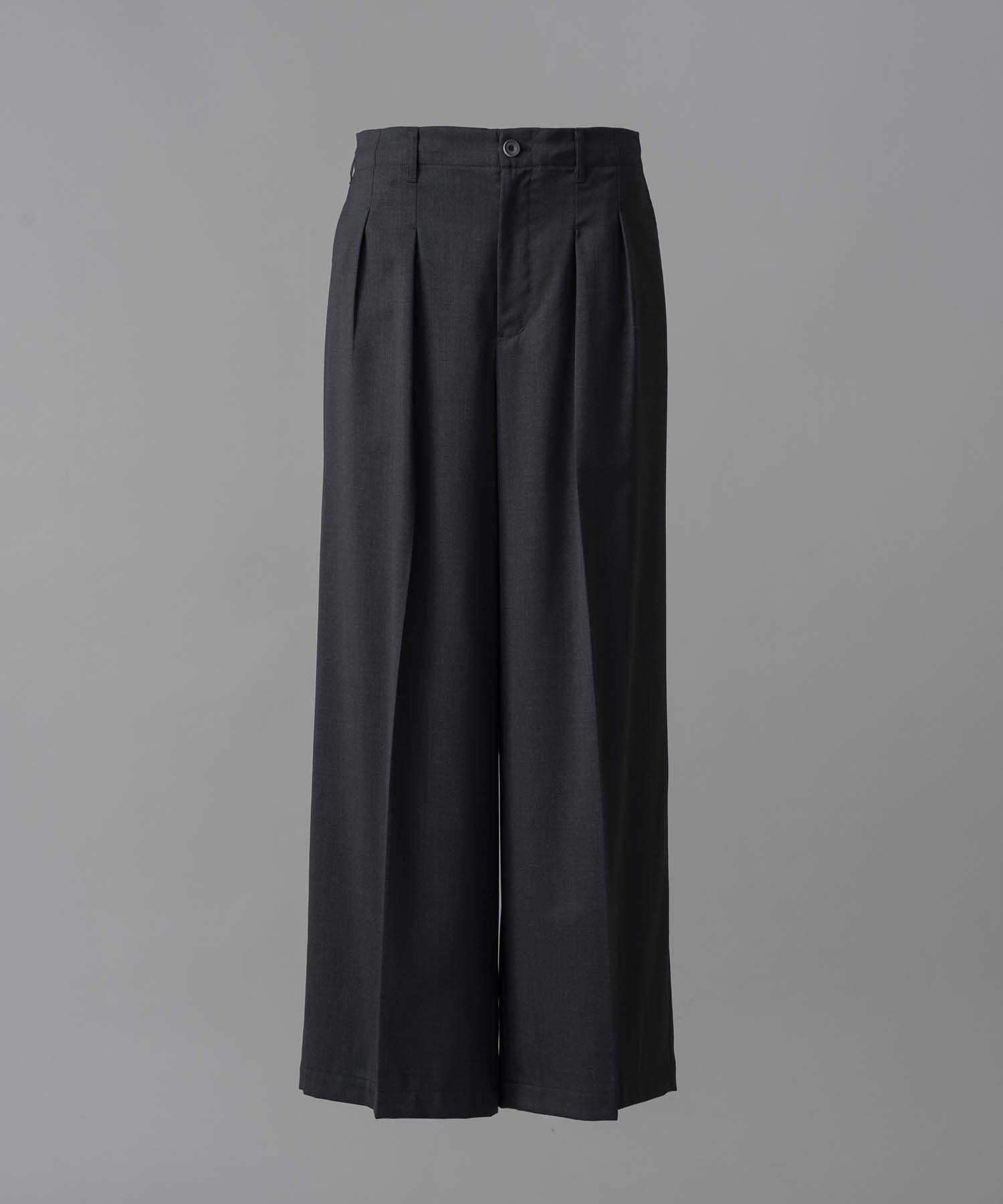 Wool Mix Continuous Town-Tuck Wide Pants