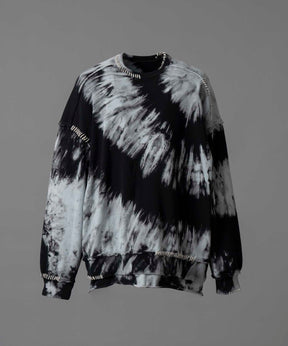 TIE-DYE BLEACH HAND Embroidery Prime-Over Crew Neck Sweat Pullover