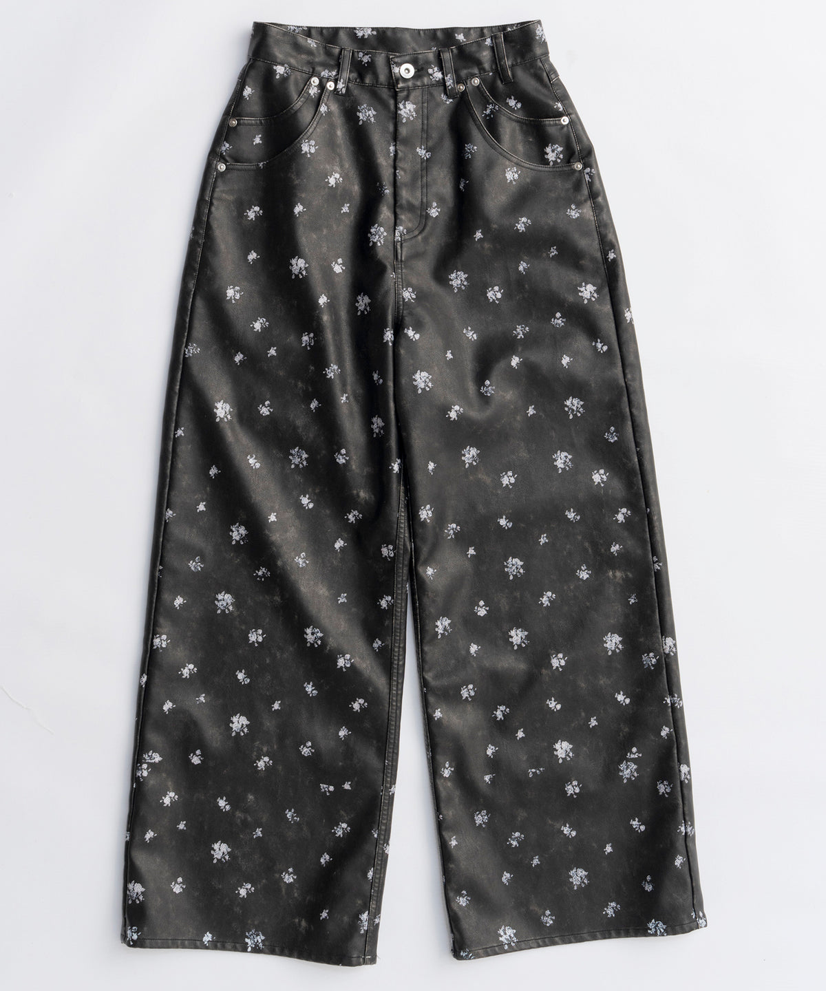Vegan Leather Flower Print Pants