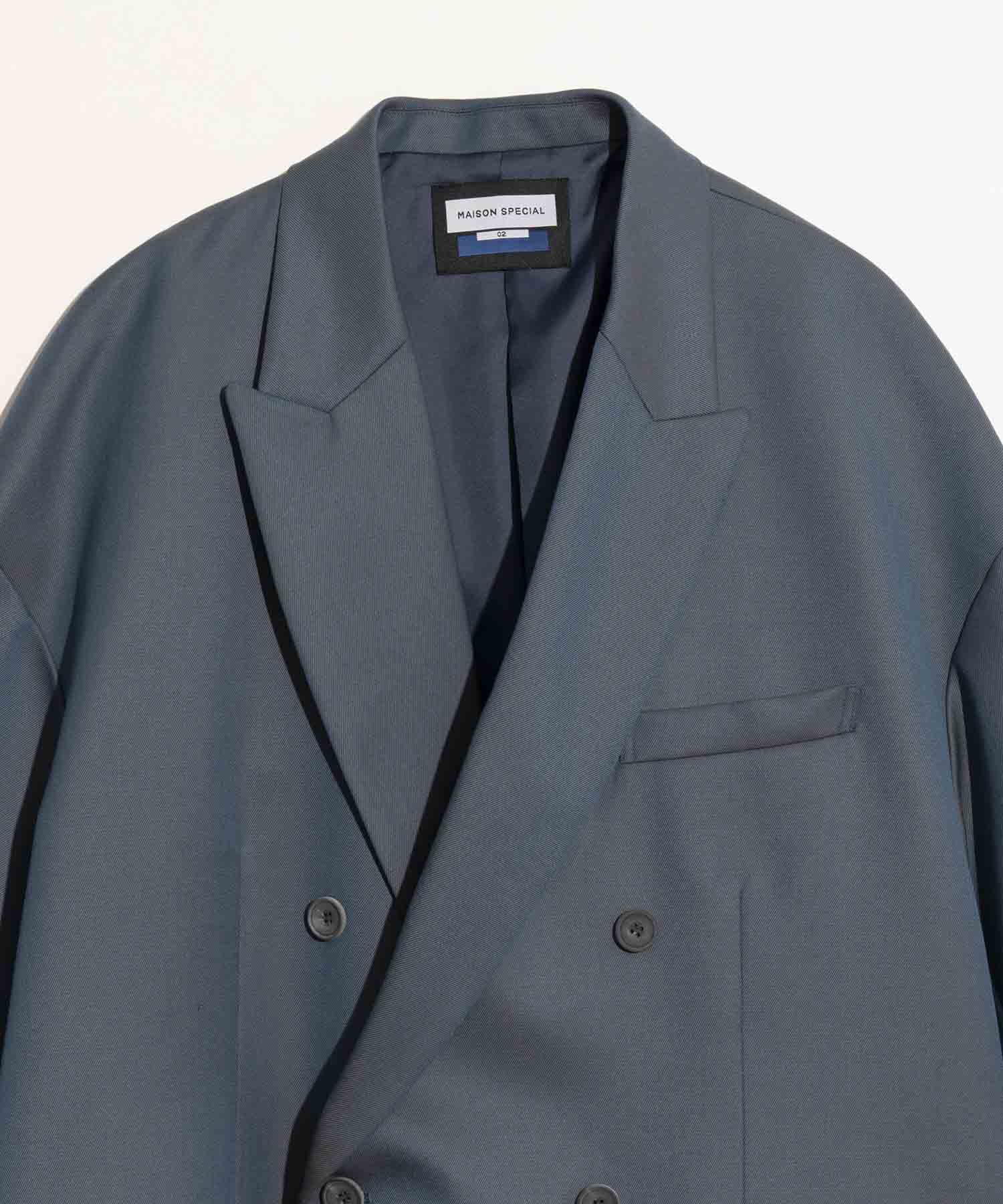 Prime-Over Wool Chambray Peaked Lapel Double Tailored Jacket