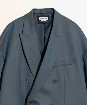 Prime-Over Wool Chambray Peaked Lapel Double Tailored Jacket