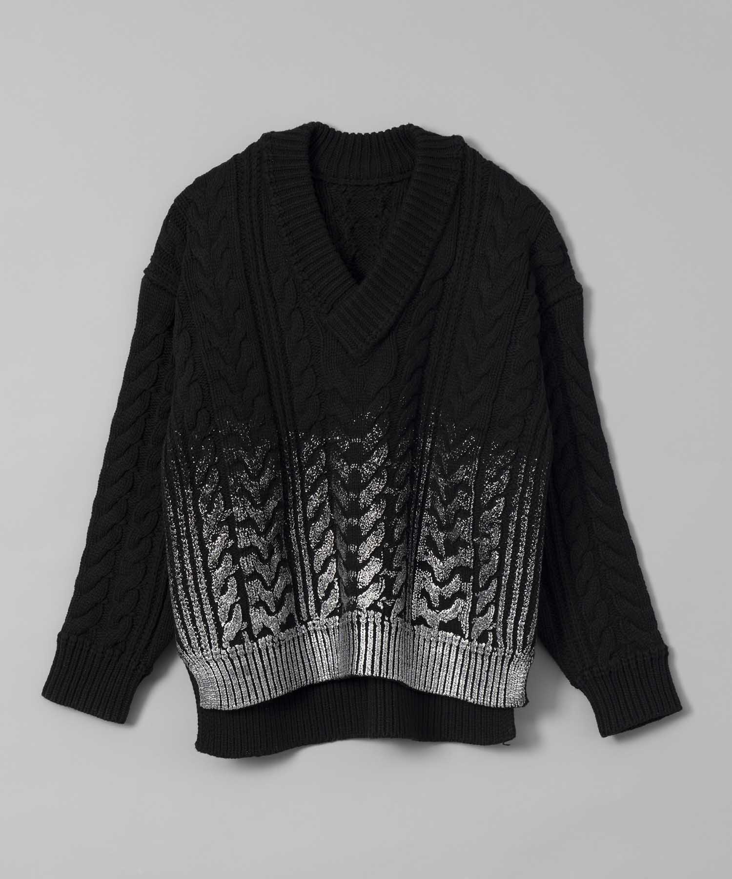 Foil Print Prime-Over V-Neck Knit Pullover