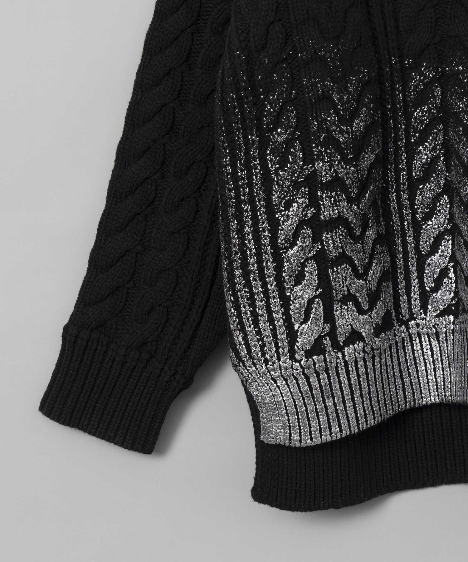 Foil Print Prime-Over V-Neck Knit Pullover