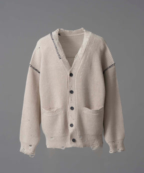 Embroidery Damage Prime-Over V-Neck Knit Cardigan