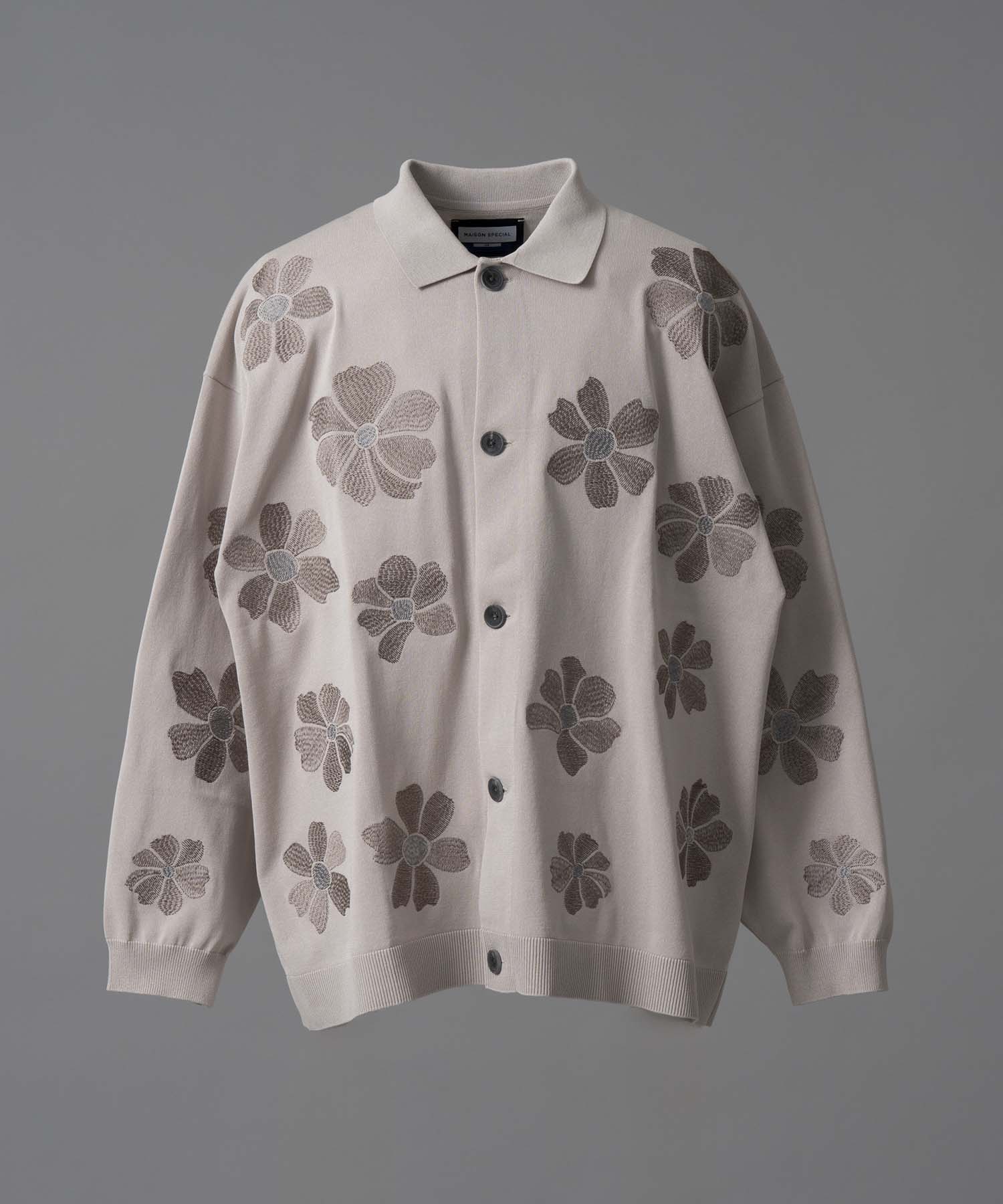 【24AW PRE-ORDER】Prime-Over Flower Embroidery Long Sleeve Knit Shirt