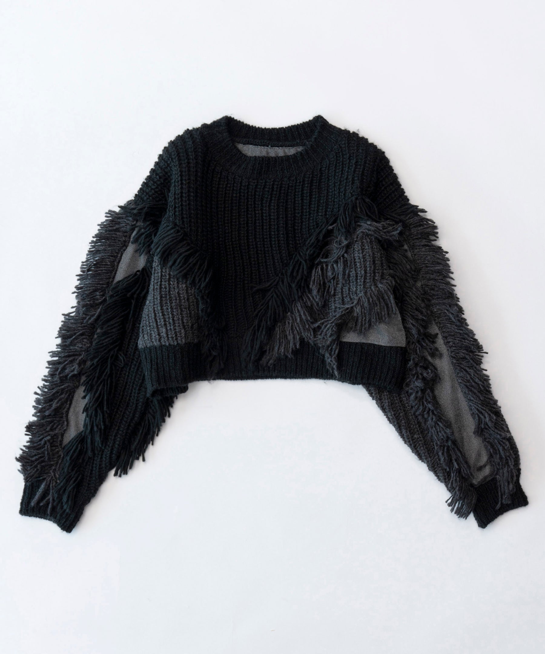 Sheer Material Docking Cropped Knit Wear