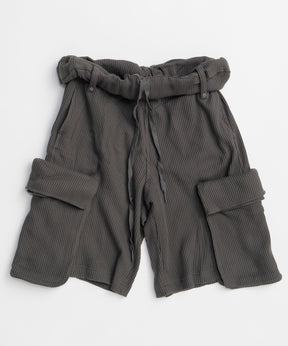 【OPEN YY】ROLLED WAIST WAFFLE CARGO SHORTS