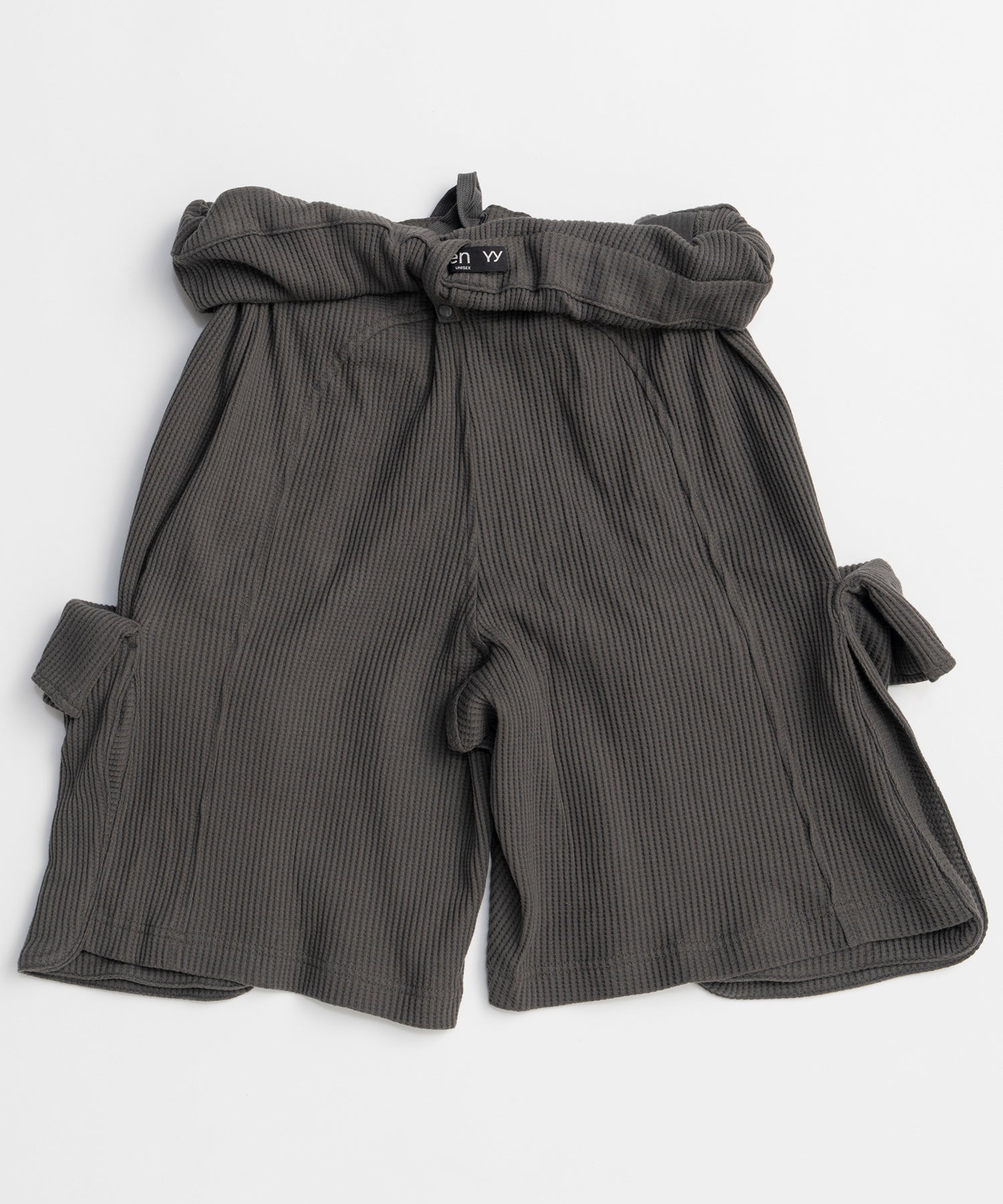 【OPEN YY】ROLLED WAIST WAFFLE CARGO SHORTS