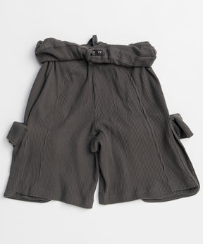 【OPEN YY】ROLLED WAIST WAFFLE CARGO SHORTS