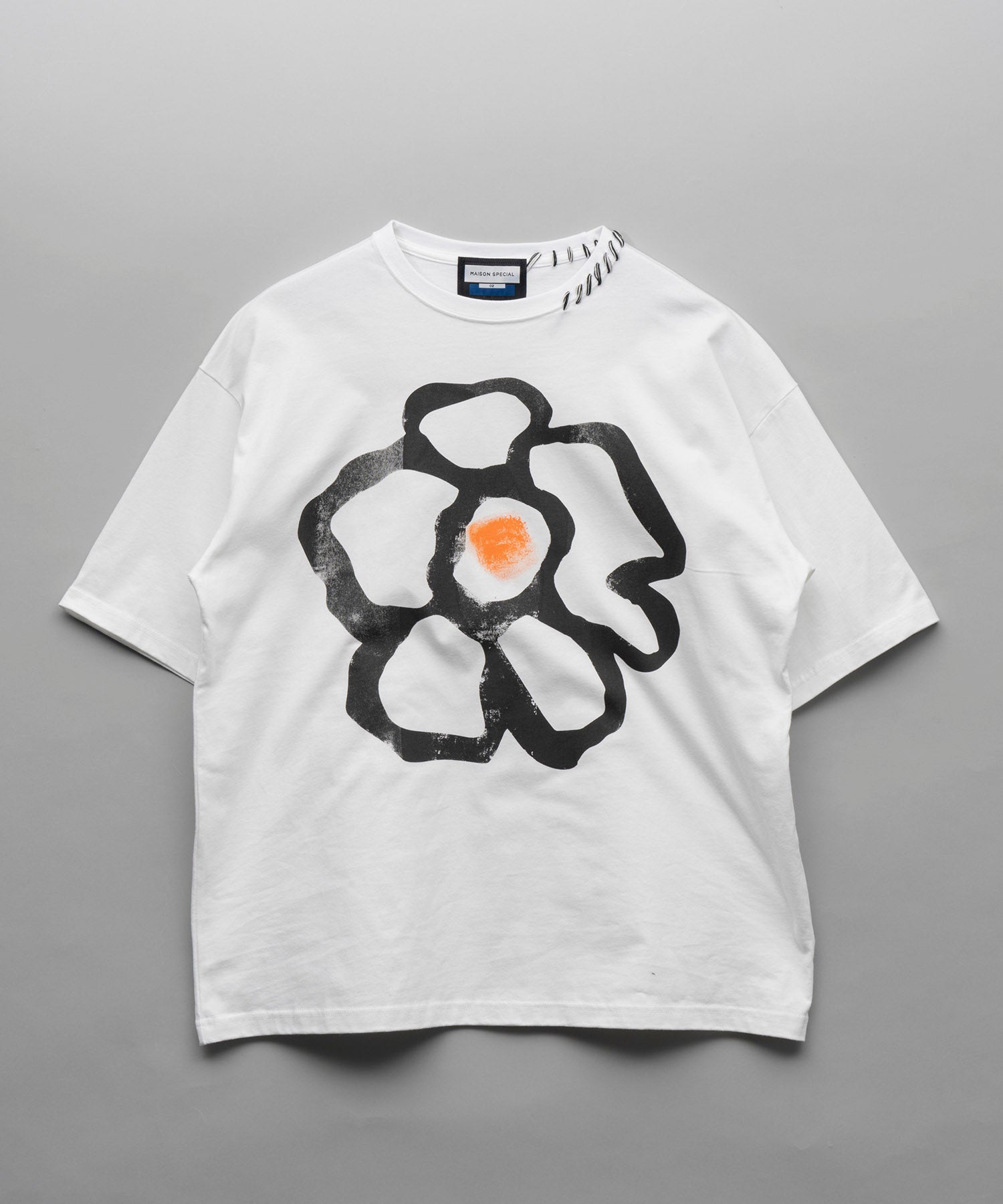PRE-ORDER】Flower Hand-Printed Oversized Stitched Crew Neck T-shirt