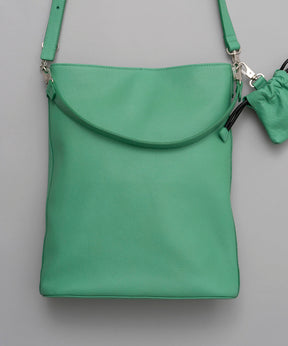 2WAY Leather Shoulder Bag With Drawstring Charm