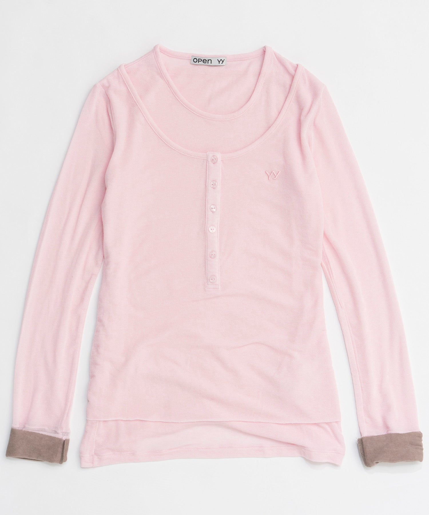 【OPEN YY】Knitted LAYERED HENLEY LOUNGE TEE