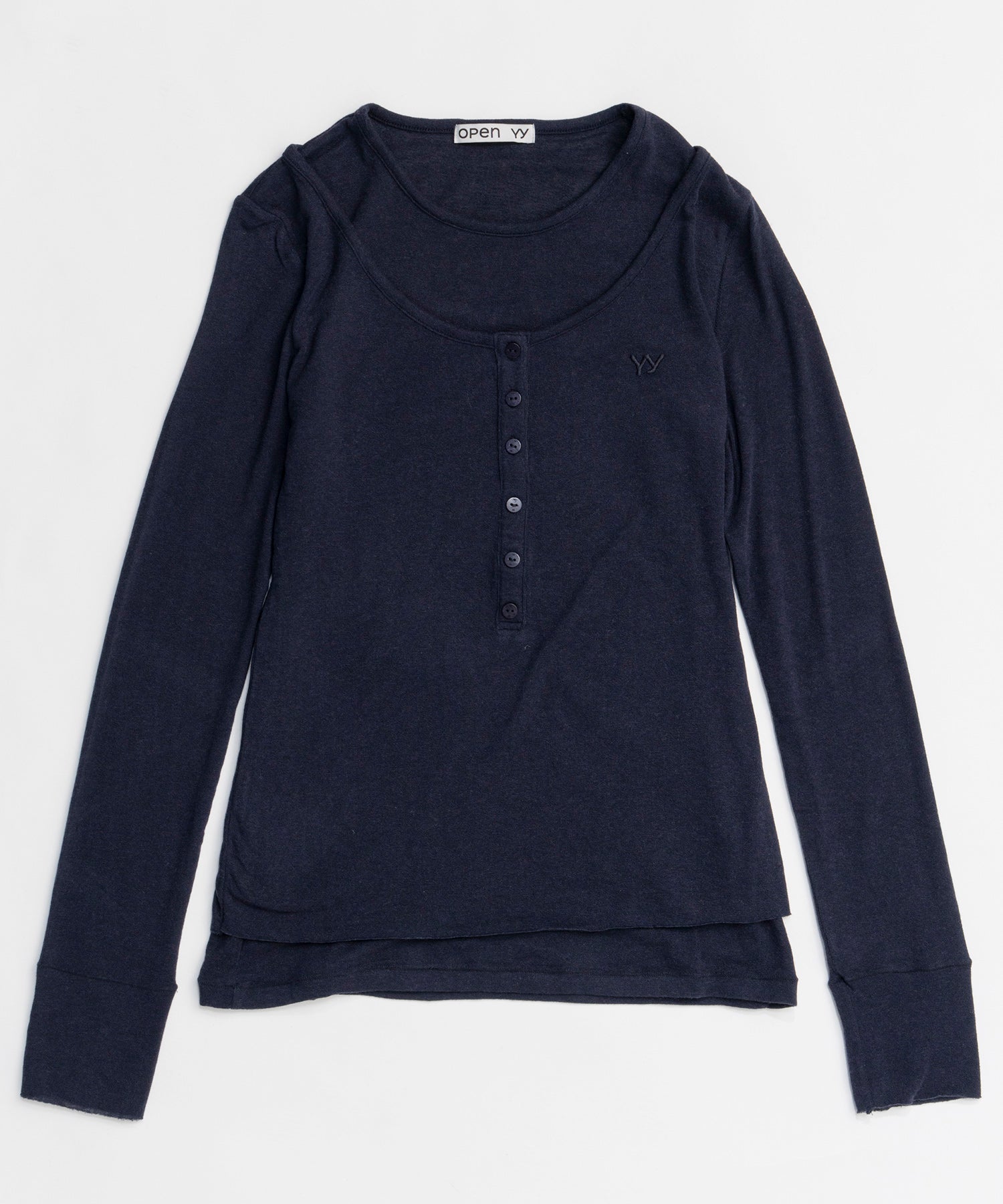 【OPEN YY】Knitted LAYERED HENLEY LOUNGE TEE