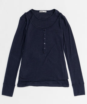 【OPEN YY】Knitted LAYERED HENLEY LOUNGE TEE