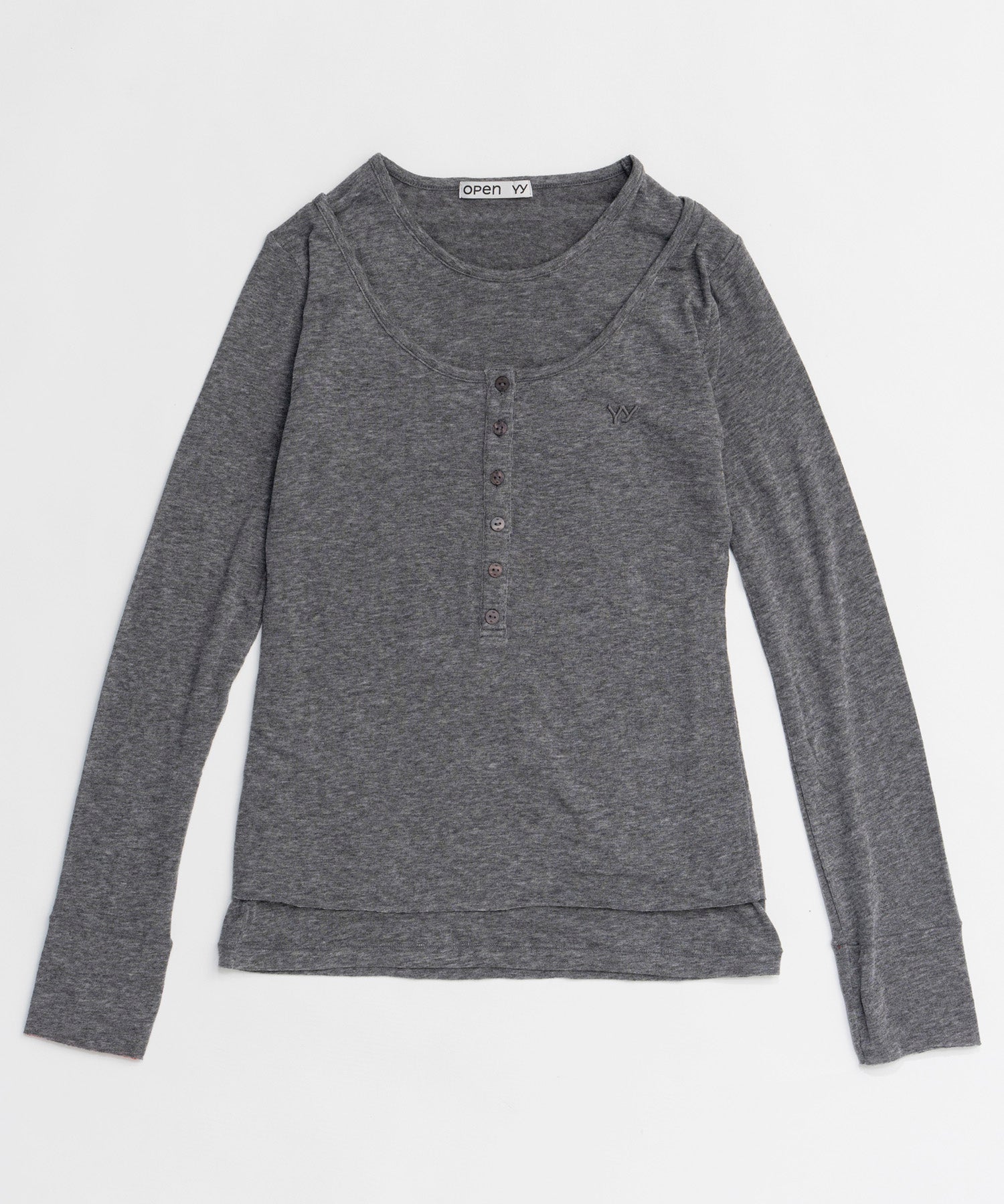 【OPEN YY】Knitted LAYERED HENLEY LOUNGE TEE