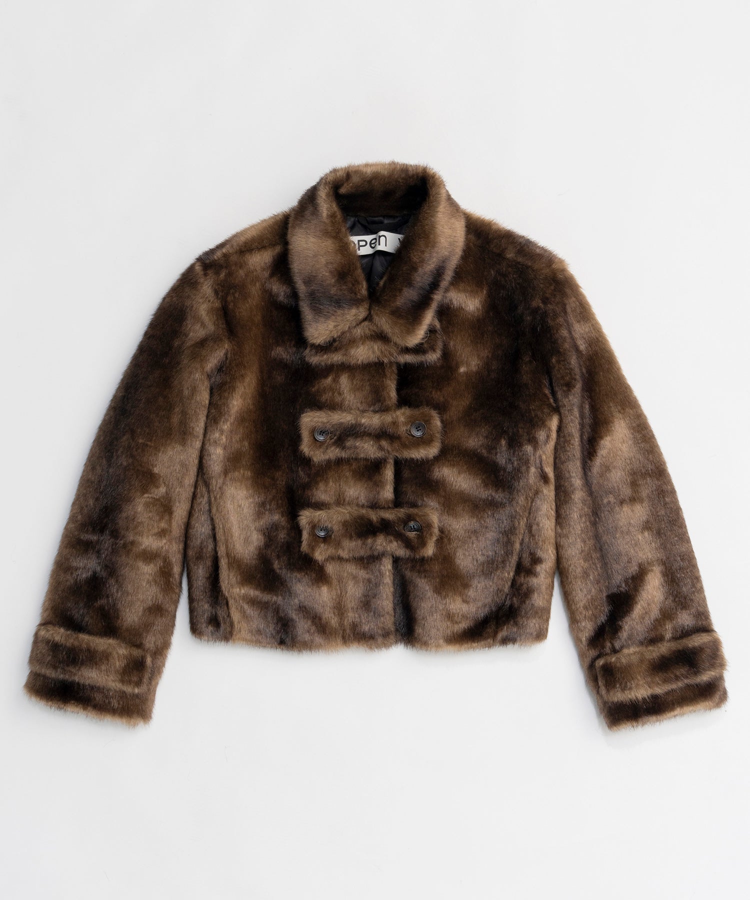 【OPEN YY】Woven FAUX FUR TAB TOGGLE JACKET