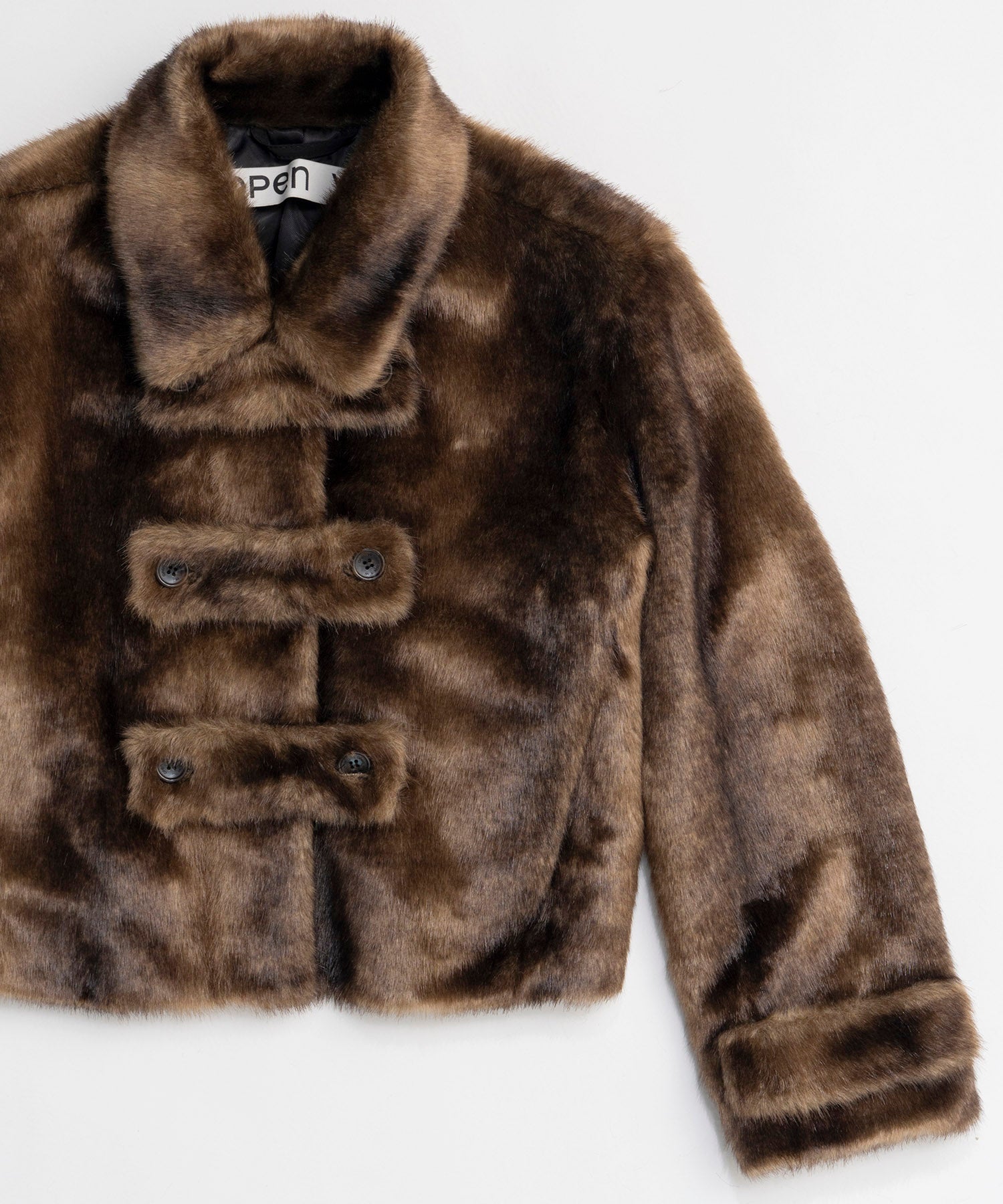 【OPEN YY】Woven FAUX FUR TAB TOGGLE JACKET