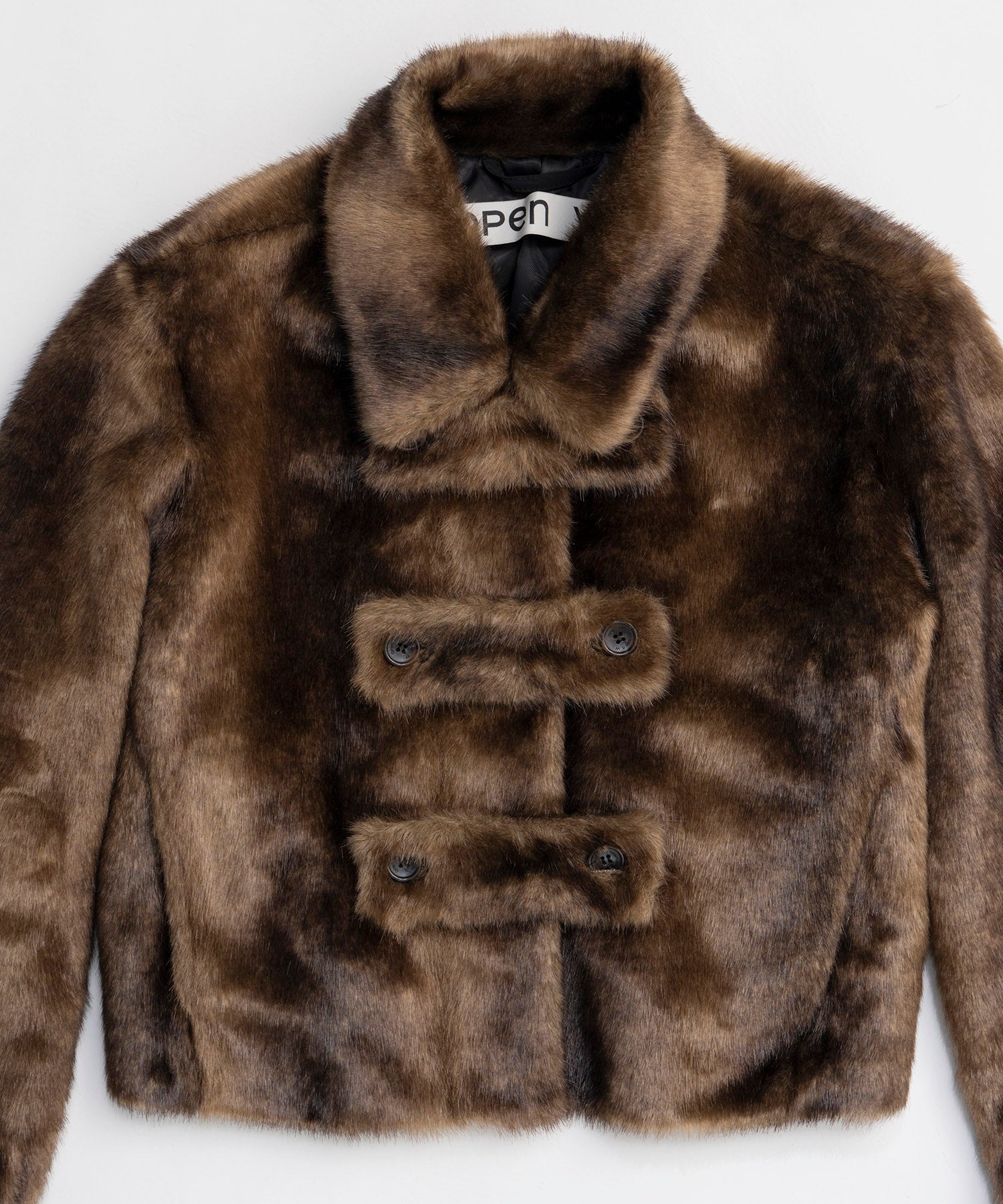 【OPEN YY】Woven FAUX FUR TAB TOGGLE JACKET