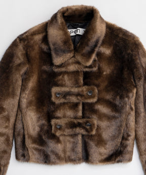 【OPEN YY】Woven FAUX FUR TAB TOGGLE JACKET