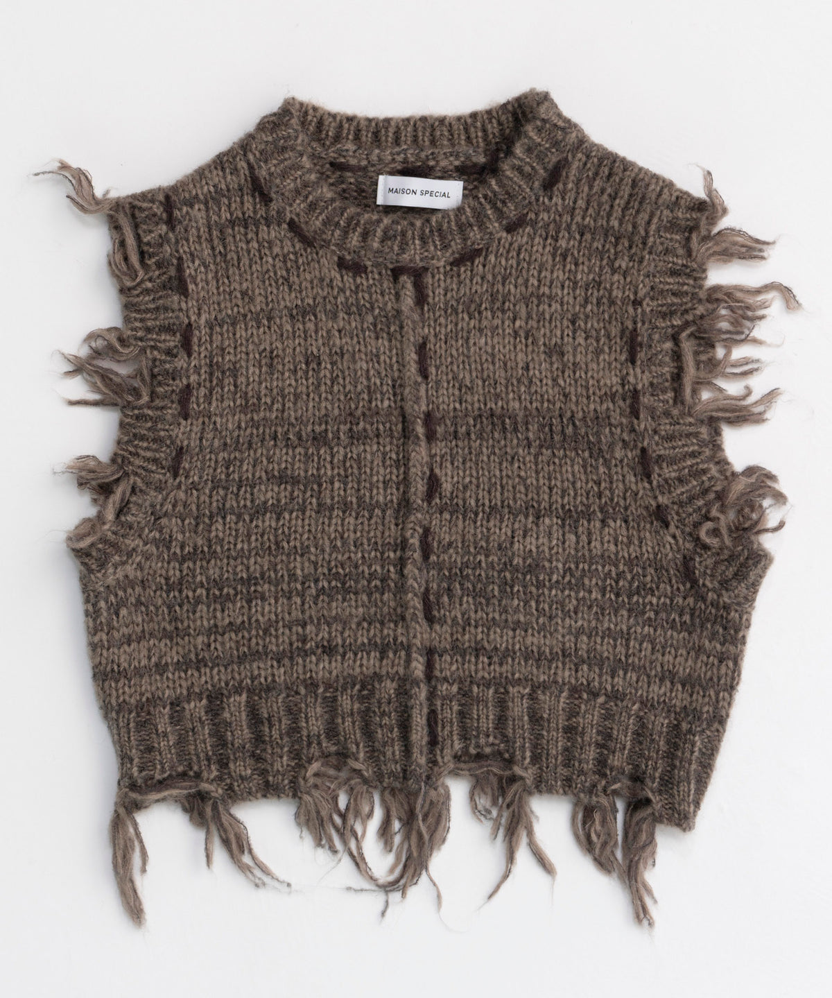 【24AUTUMN PRE-ORDER】Distressed Effect Fringe Knit Vest