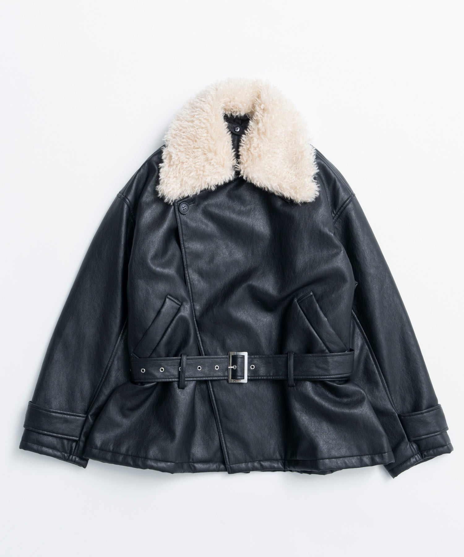 【26WINTER COLLECTION】Faux Leather Short Trench Jacket