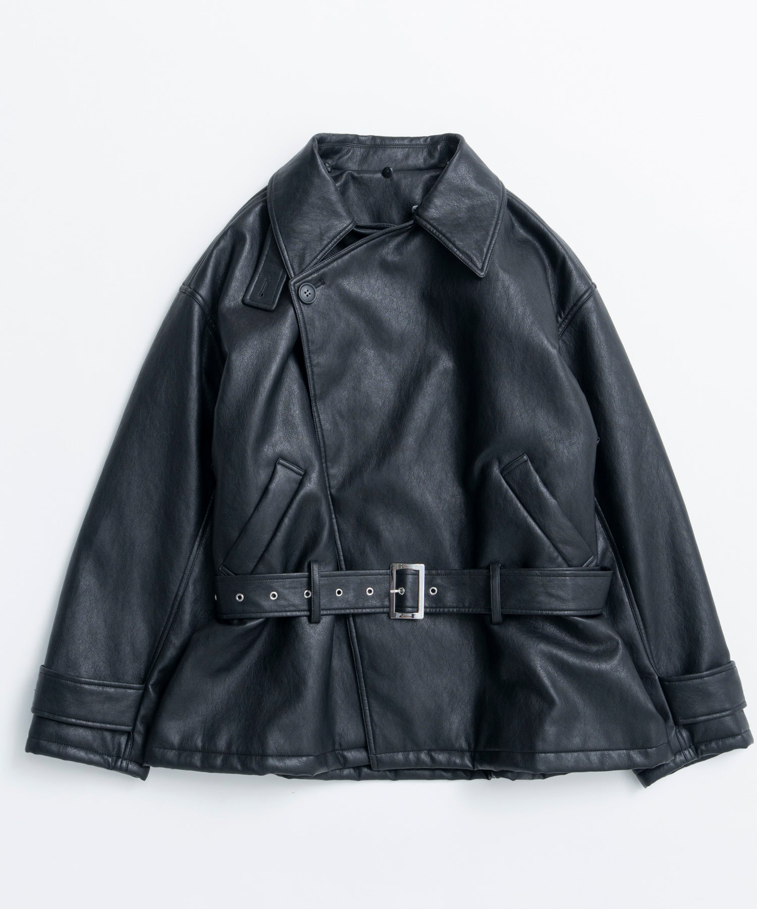 【26WINTER COLLECTION】Faux Leather Short Trench Jacket
