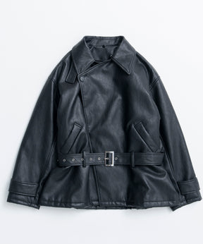 【26WINTER COLLECTION】Faux Leather Short Trench Jacket