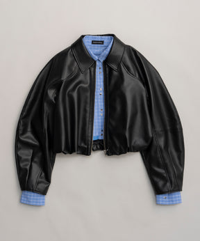 [26SPRING预购] 褶皱气球纯素皮夹克