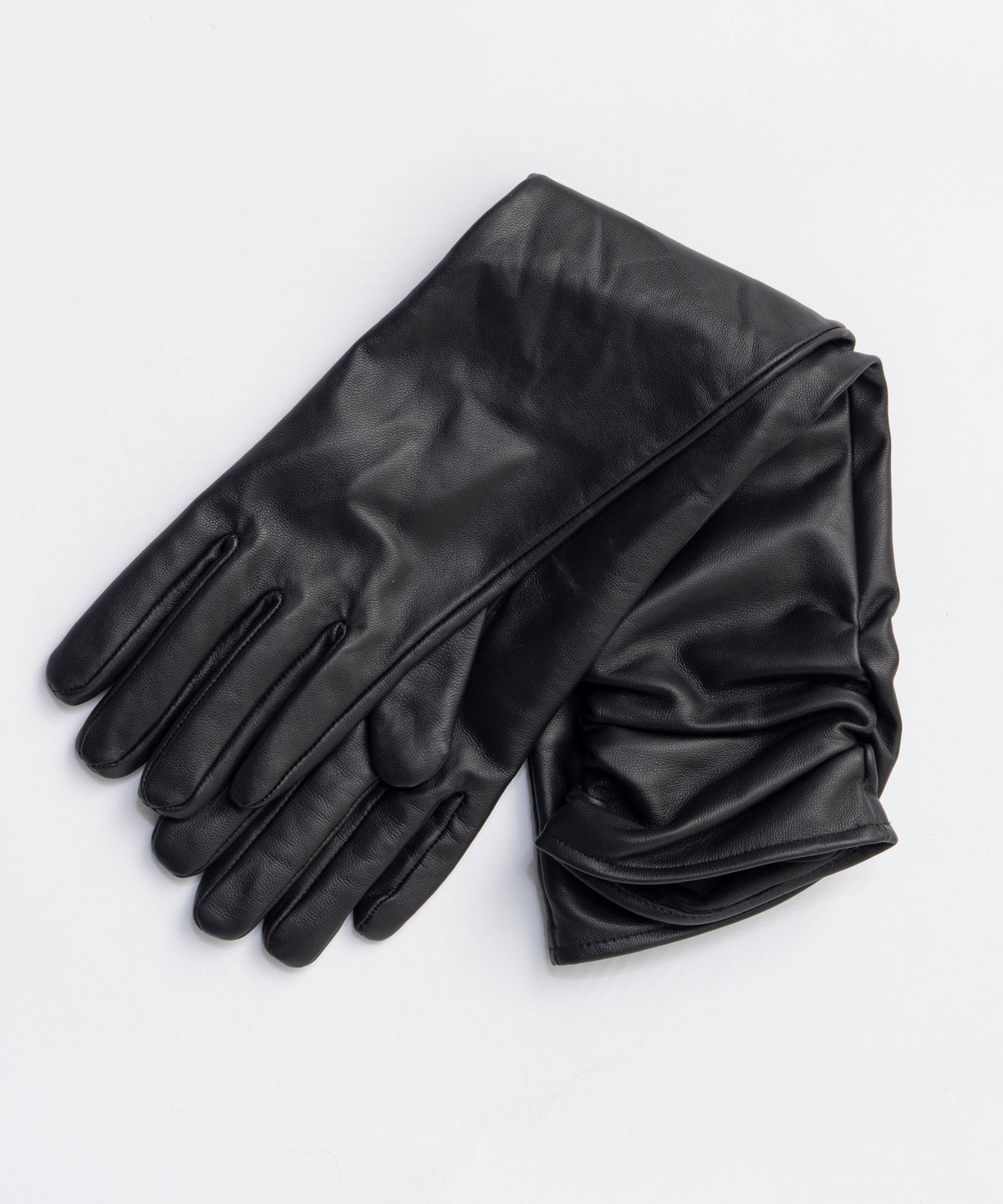 Side Gathers Lamb Leather Long Gloves