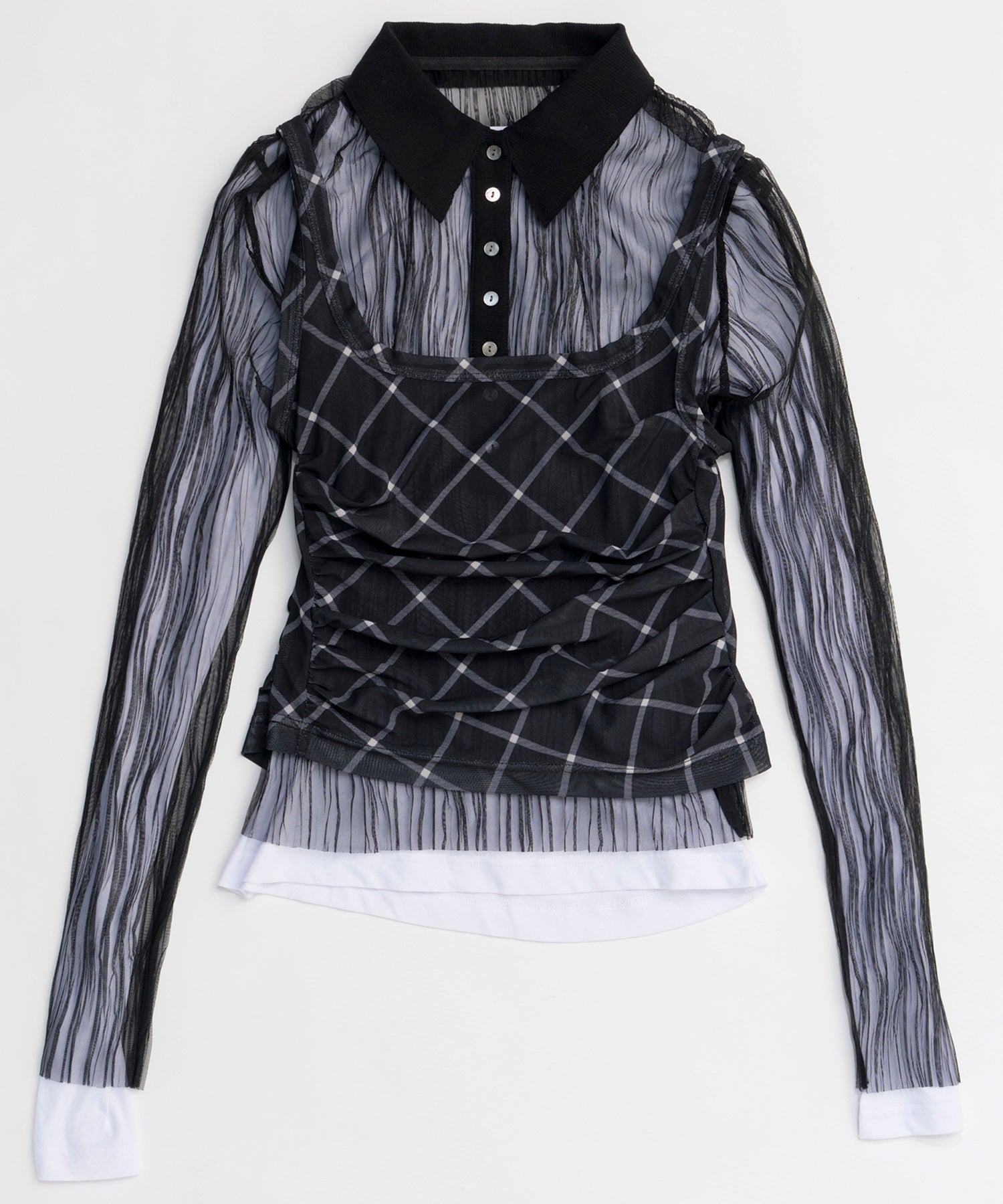 【26SPRING PRE-ORDER】Three-Piece Sheer Polo Top