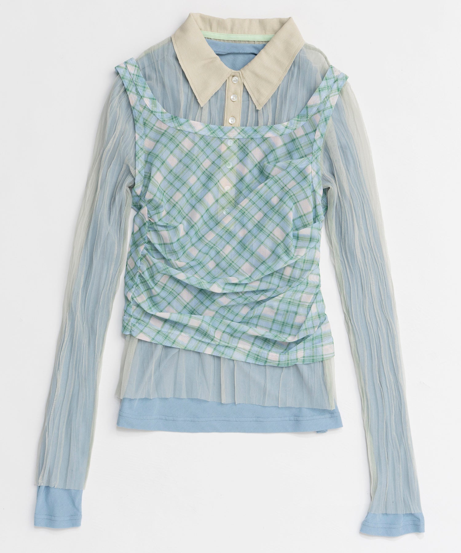 【26SPRING PRE-ORDER】Three-Piece Sheer Polo Top