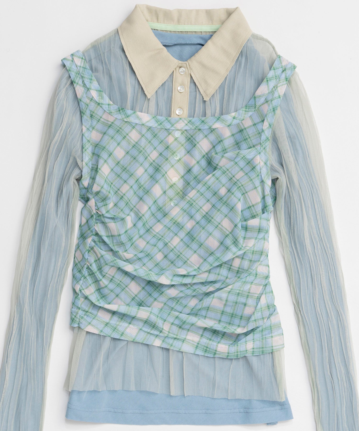 【26SPRING PRE-ORDER】Three-Piece Sheer Polo Top