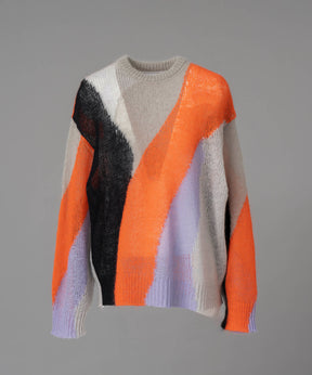 [24AW Pre-Order] Prime-Over Mohair Mixed Color Block Intarsia Knit Pullover