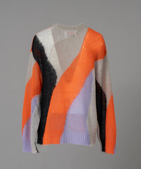 [24AW Pre-Order] Prime-Over Mohair Mixed Color Block Intarsia Knit Pullover