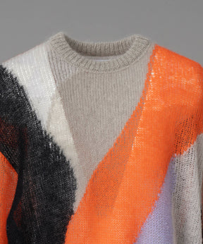 [24AW Pre-Order] Prime-Over Mohair Mixed Color Block Intarsia Knit Pullover