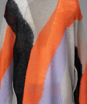 [24AW Pre-Order] Prime-Over Mohair Mixed Color Block Intarsia Knit Pullover