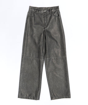【PRE-ORDER】Washed Vegan Leather Wide Straight Pants