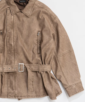 【26SPRING PRE-ORDER】Belted Faux Leather Jacket
