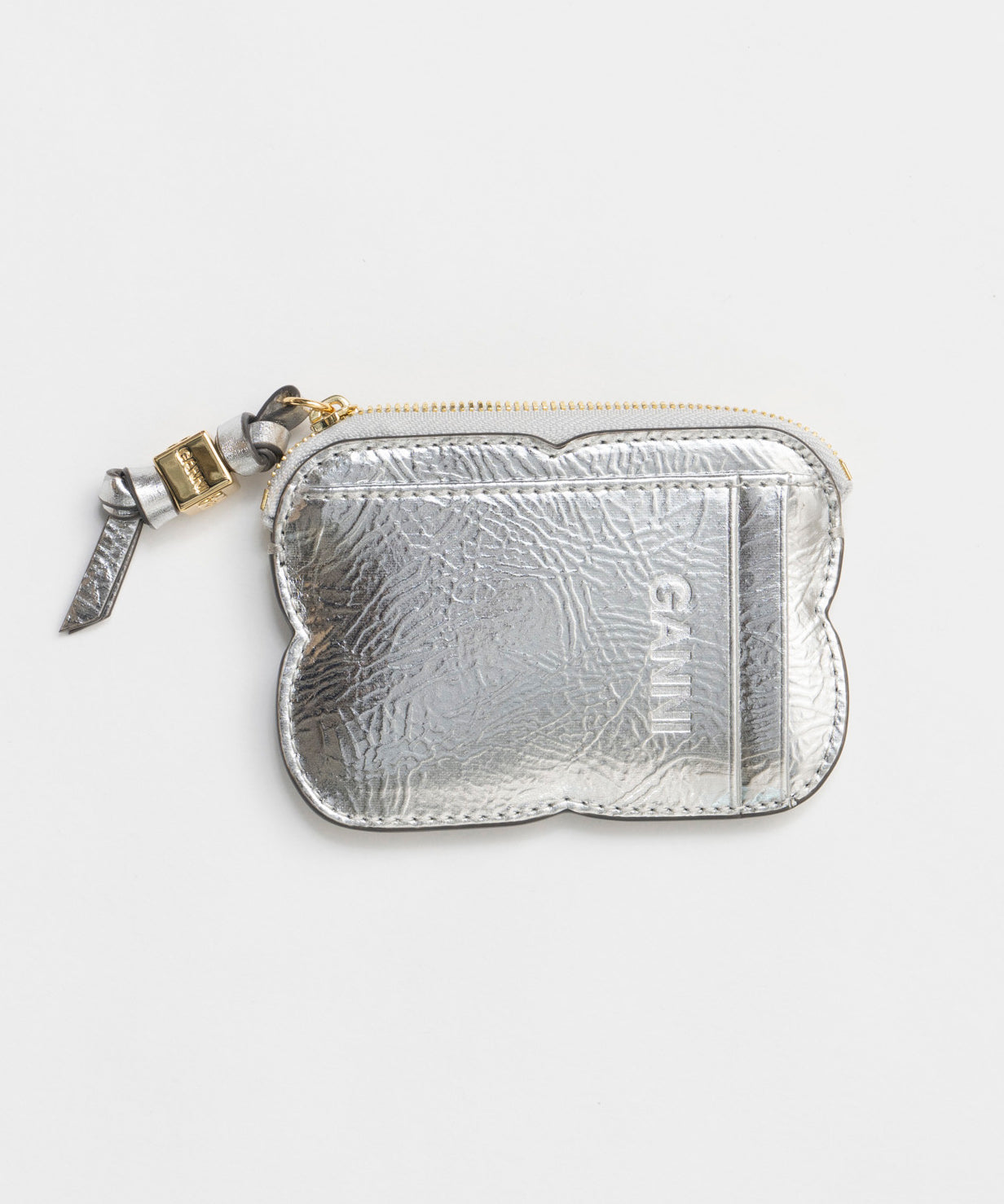 【GANNI】Ganni Bou Compact Zipped Wallet Poach Metallic