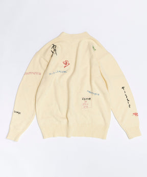 Life Word Embroidery Knit Cardigan
