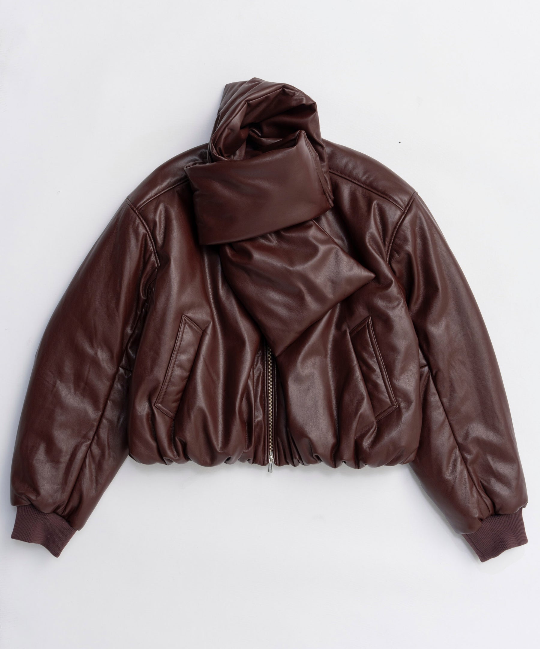 [25WINTER PRE-ORDER] Leather Puffer Jacket With Muffler