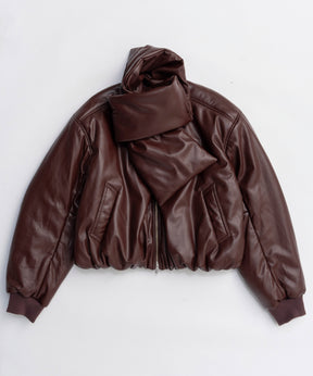 [25WINTER PRE-ORDER] Leather Puffer Jacket With Muffler
