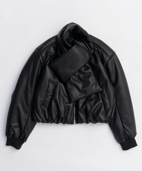 [25WINTER PRE-ORDER] Leather Puffer Jacket With Muffler