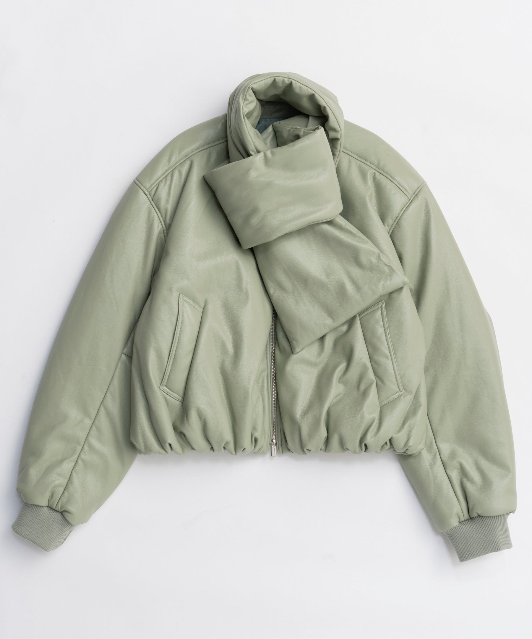 [25WINTER PRE-ORDER] Leather Puffer Jacket With Muffler